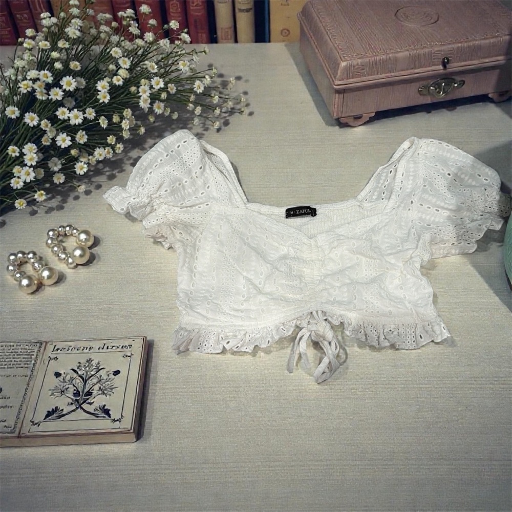 Zaful White Eyelet Crop Top
